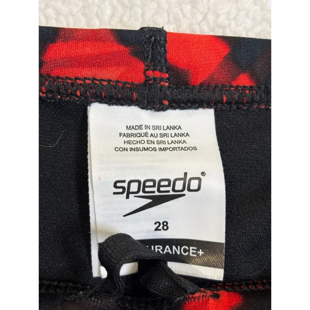 Speedo Endurance+ Mens Jammer‎ Swimsuit Red Graphic Print Size 28 Swim Trunks